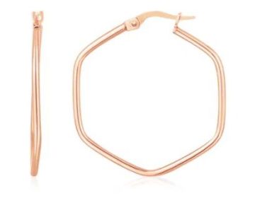 14K Yellow Gold Hexagon Hoop Rounded Edge Earrings
