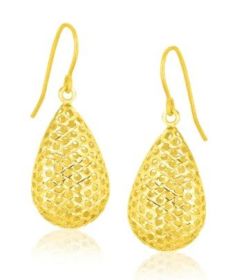 14k Yellow Gold Honeycomb Teardrop Drop Earrings